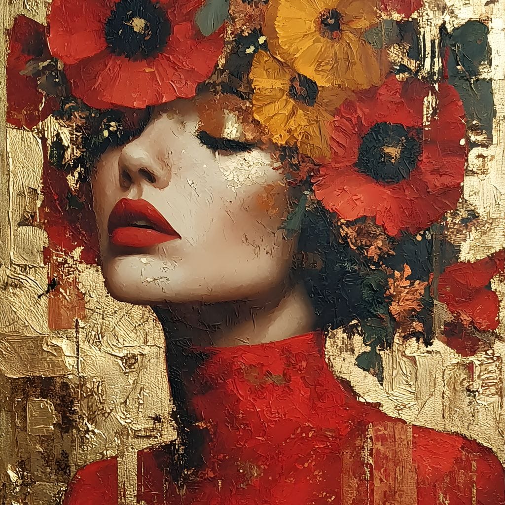 Golden Radiant Floral Muse Canvas Wall Art