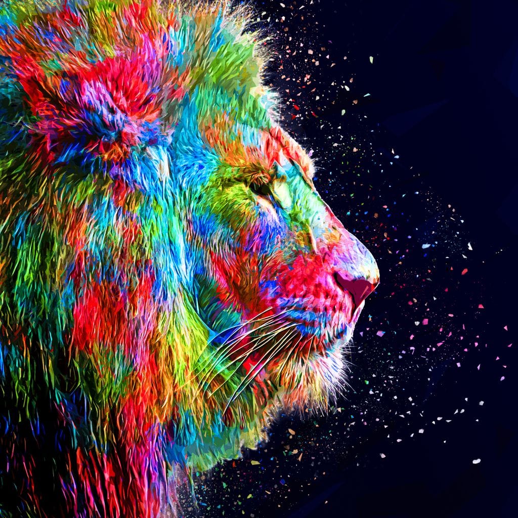 Colored Lion Canvas Wall Art