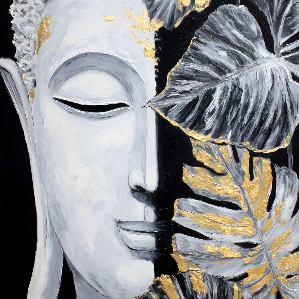 Golden Lotus Buddha Portrait Canvas Wall Art