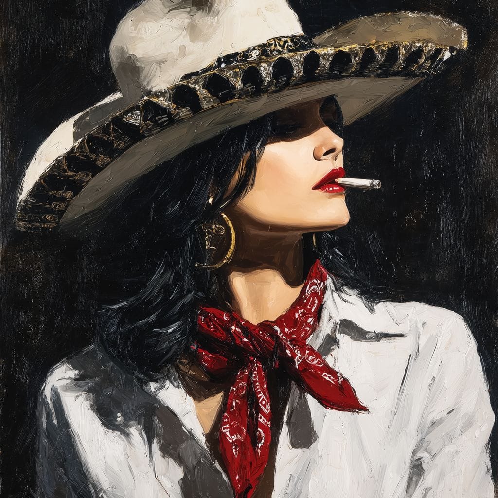 Noir Cowgirl Cigarette Glow Canvas Wall Art