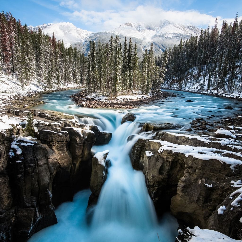 Snowy Sunwapta Falls Canvas Wall Art
