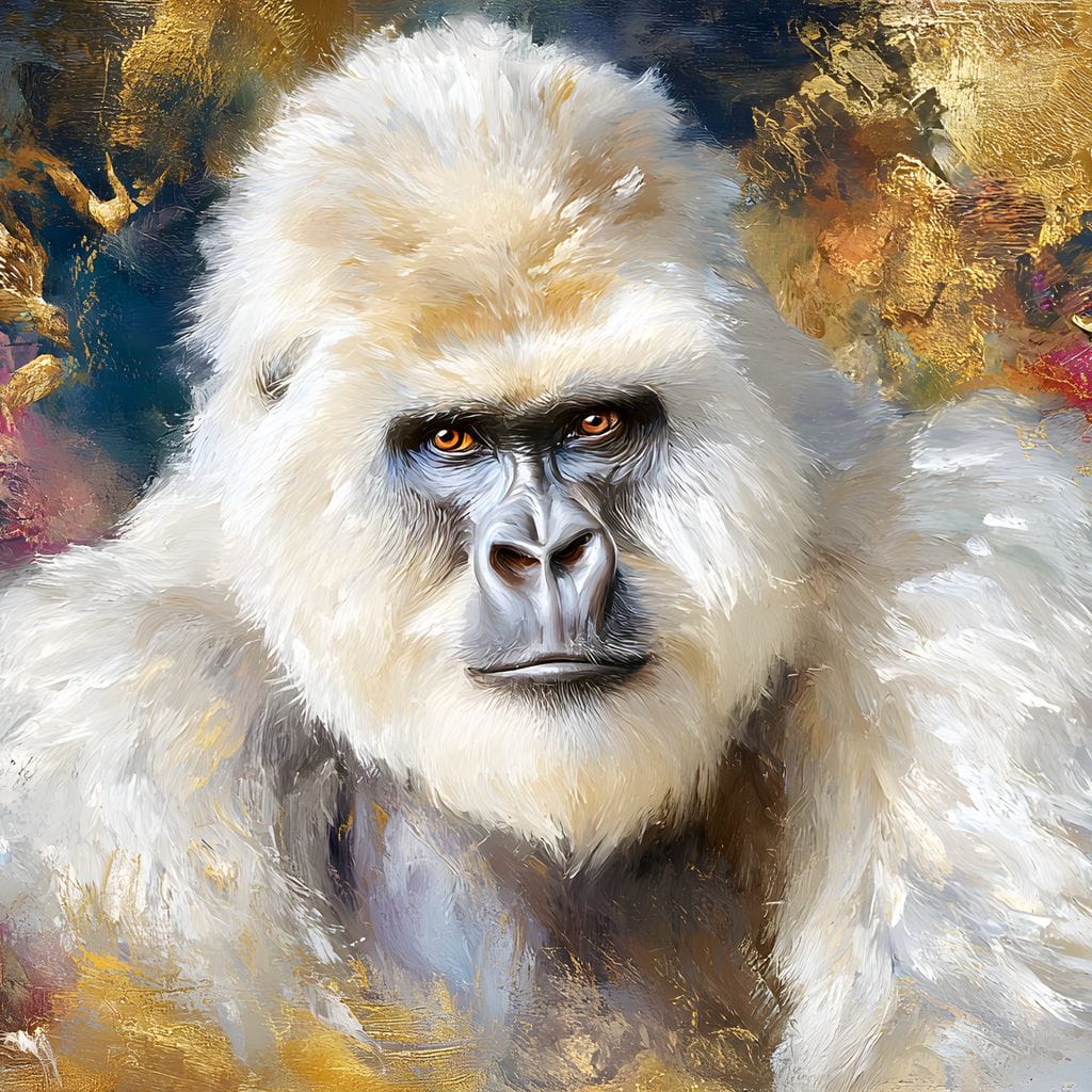 Majestic White Gorilla Portrait Canvas Wall Art