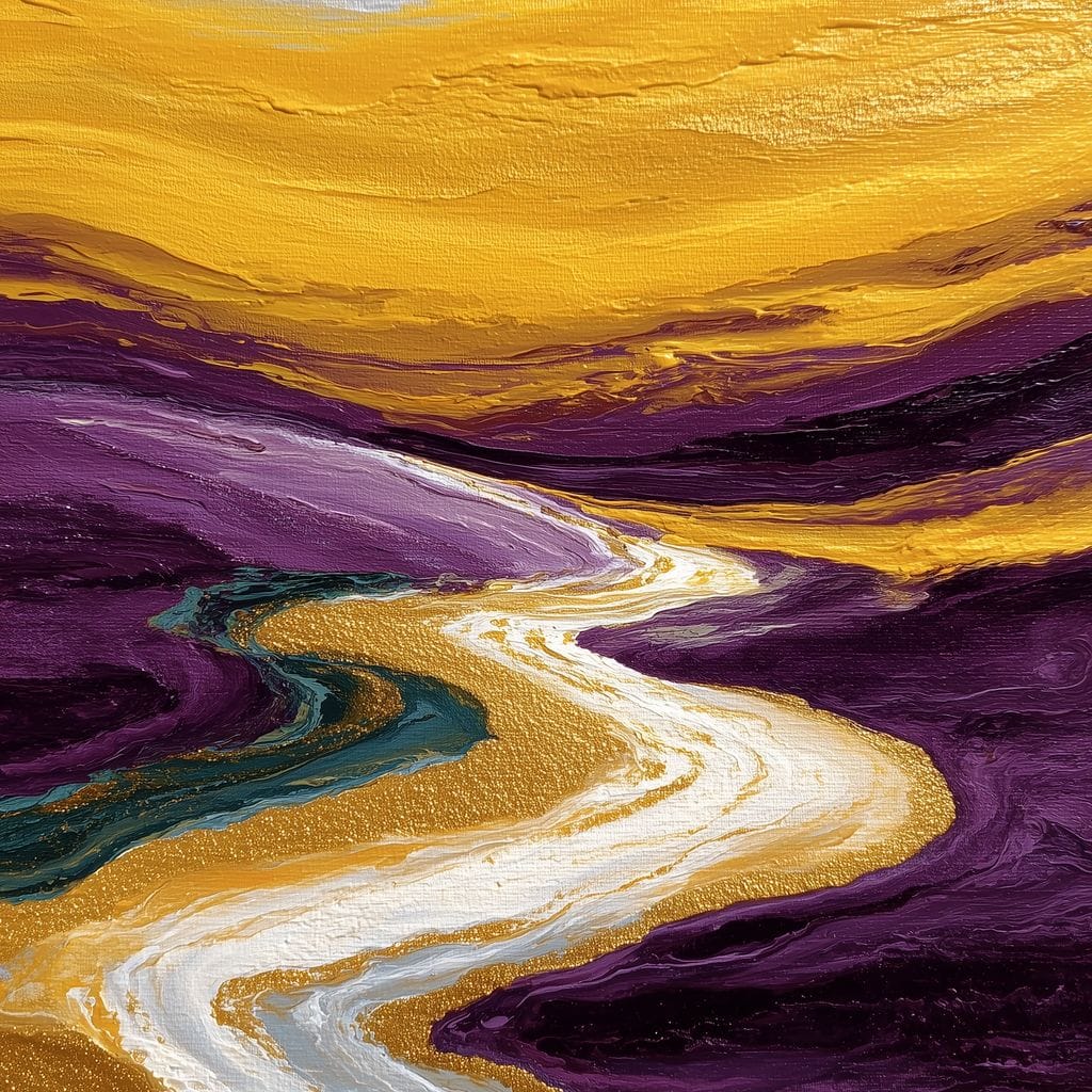 Golden River Through Violet Dunes Canvas Wall Art