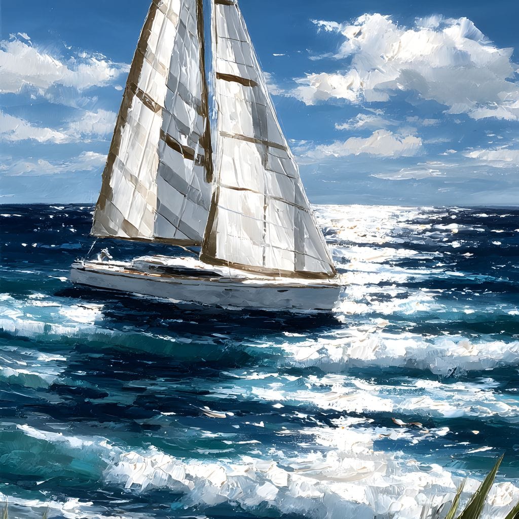 Sailboat Journey Over Turquoise Sea Canvas Wall Art
