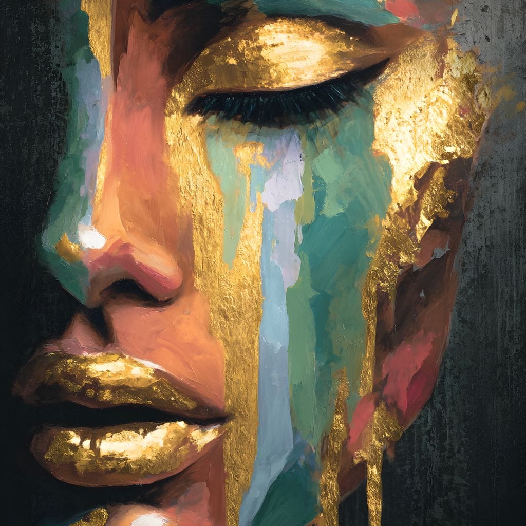 Golden Radiant Abstract Face B Canvas Wall Art