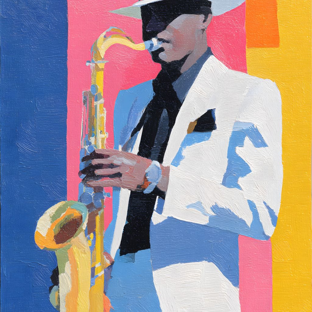 Vibrant Jazz Sax Soloist Style Canvas Wall Art