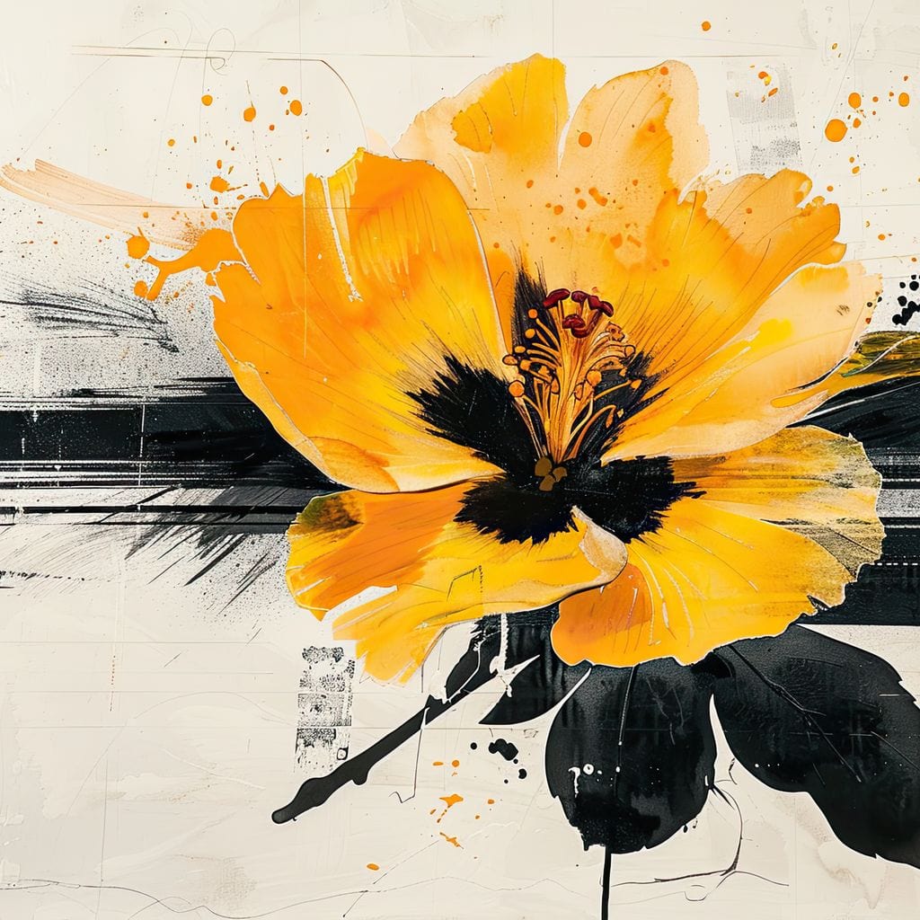 Golden Petal Contrast Canvas Wall Art
