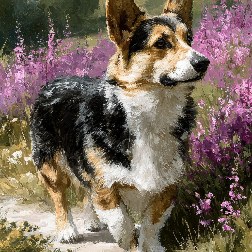 Corgi Along Heather Pathway Canvas Wall Art