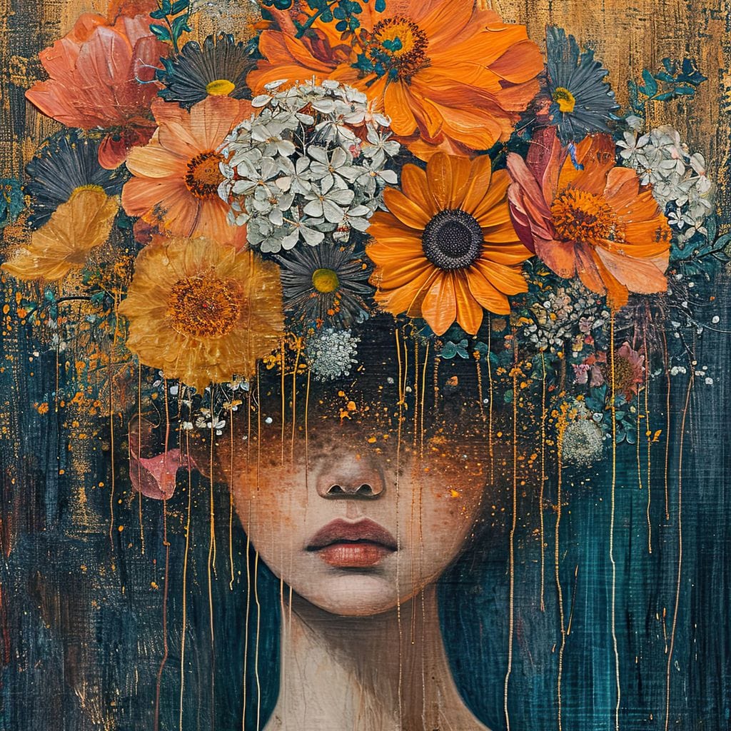Blossoming Silence Dripping Gold Canvas Wall Art