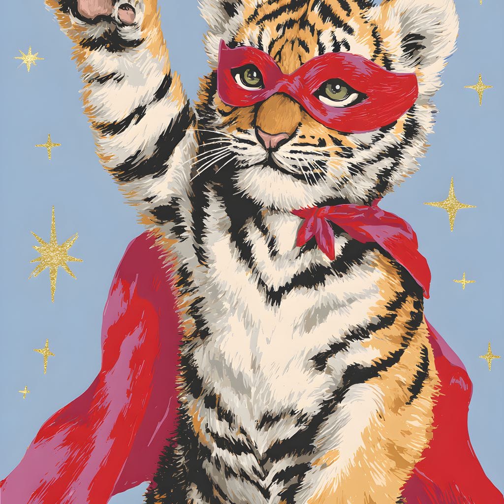 Superhero Tiger Cub Rising Canvas Wall Art