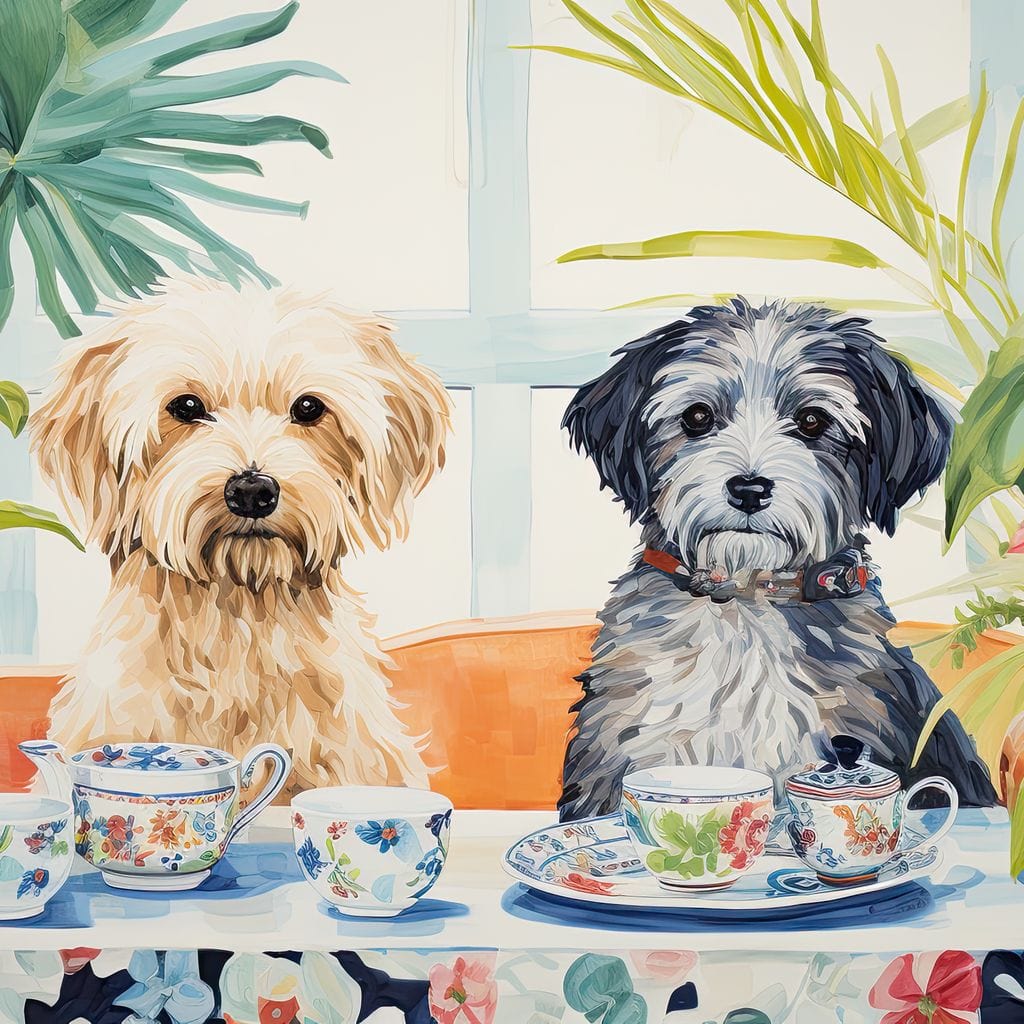 Teatime Tails and Blossoms Canvas Wall Art