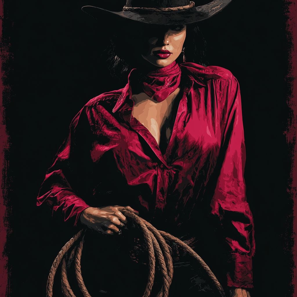 Midnight Cowgirl Red Blouse Canvas Wall Art