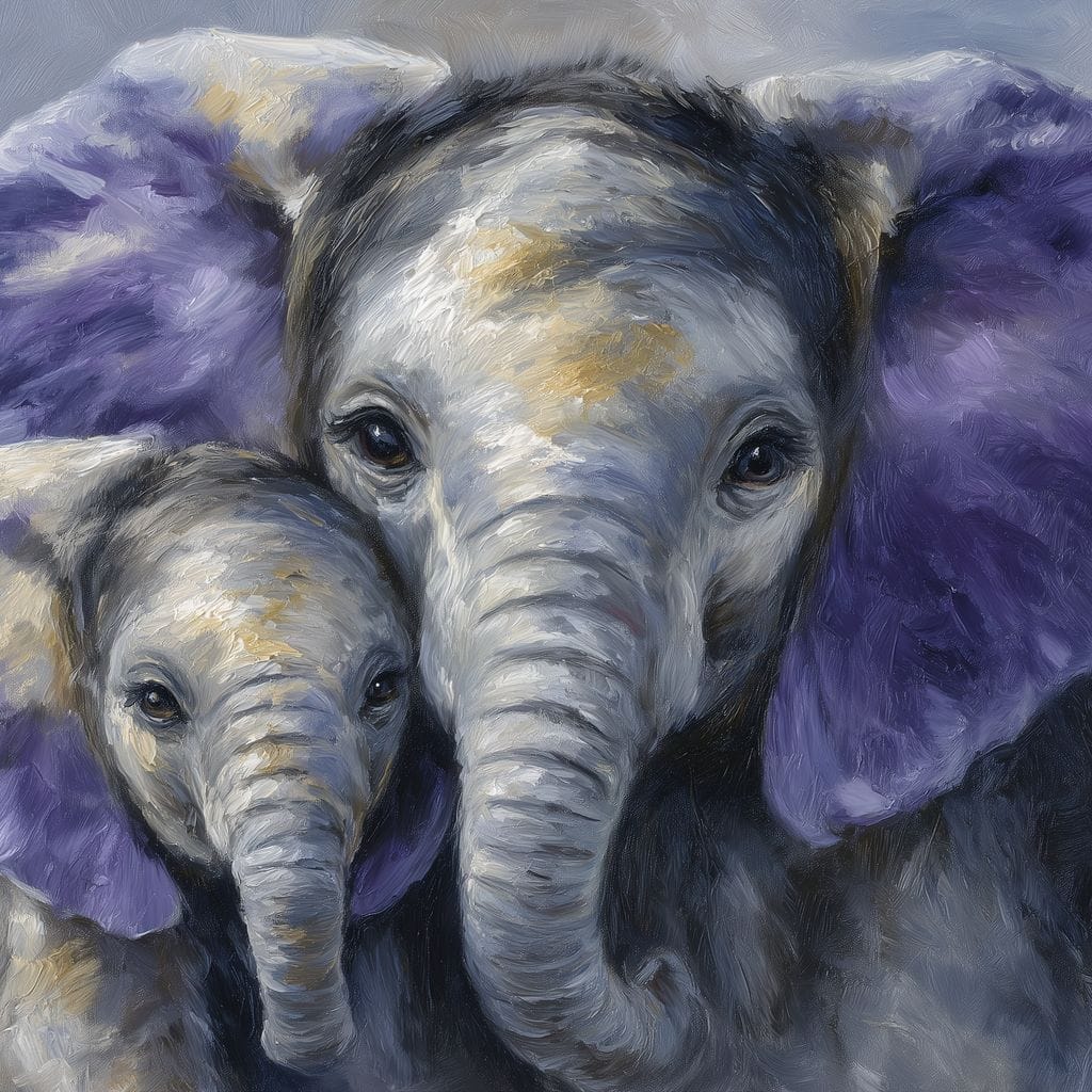 Tender Elephant Family Portrait Canvas Wall Art