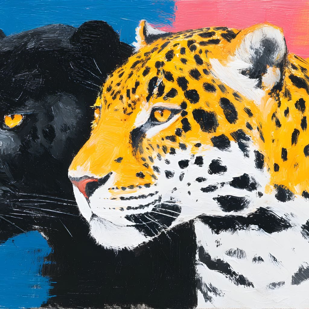 Dual Leopard Heads Pop Painting Canvas Wall Art