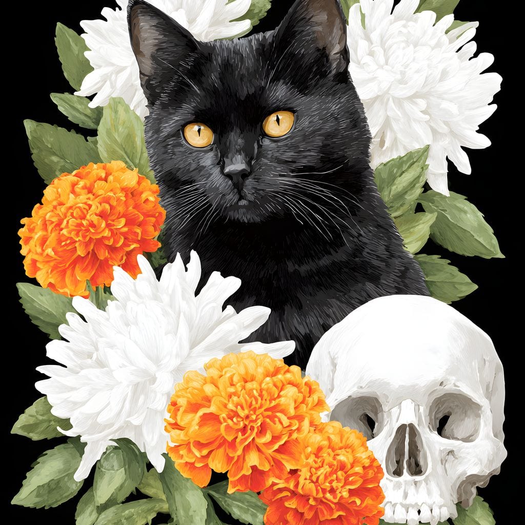 Nocturnal Feline Memento Bouquet Canvas Wall Art