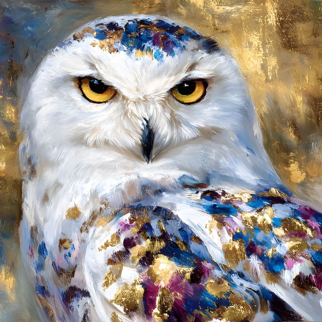 Golden Snow Owl Portrait Canvas Wall Art