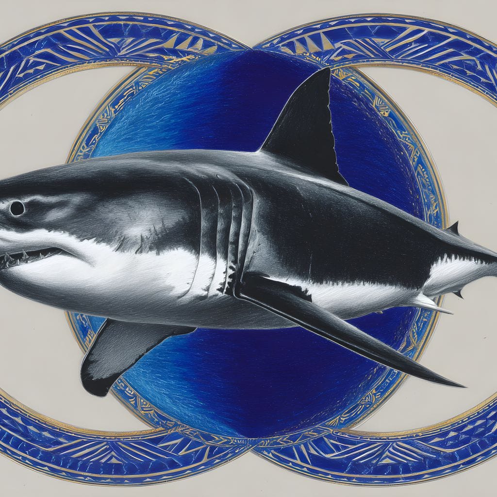 Great White Shark Emblem Blue Canvas Wall Art
