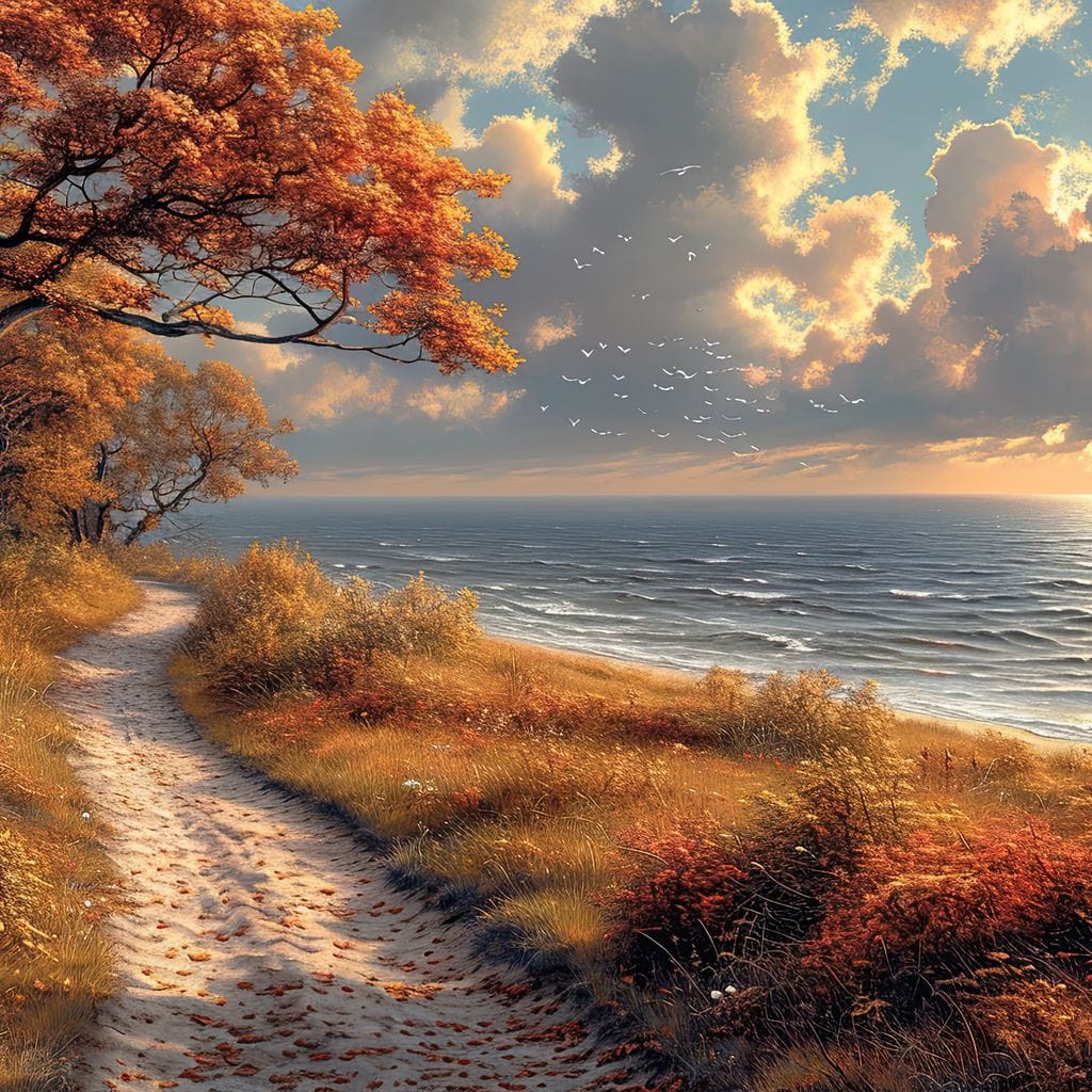 Autumn Seaside Reverie Canvas Wall Art
