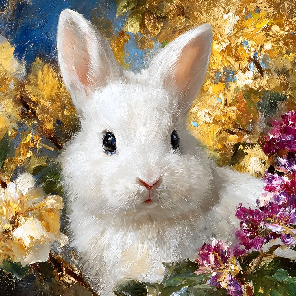 White Bunny Garden Bouquet Canvas Wall Art