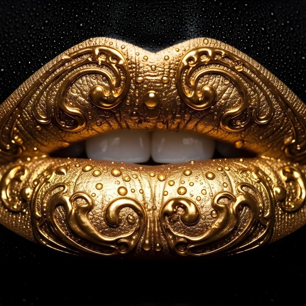 Golden Lips Elegance Illumination Canvas Wall Art