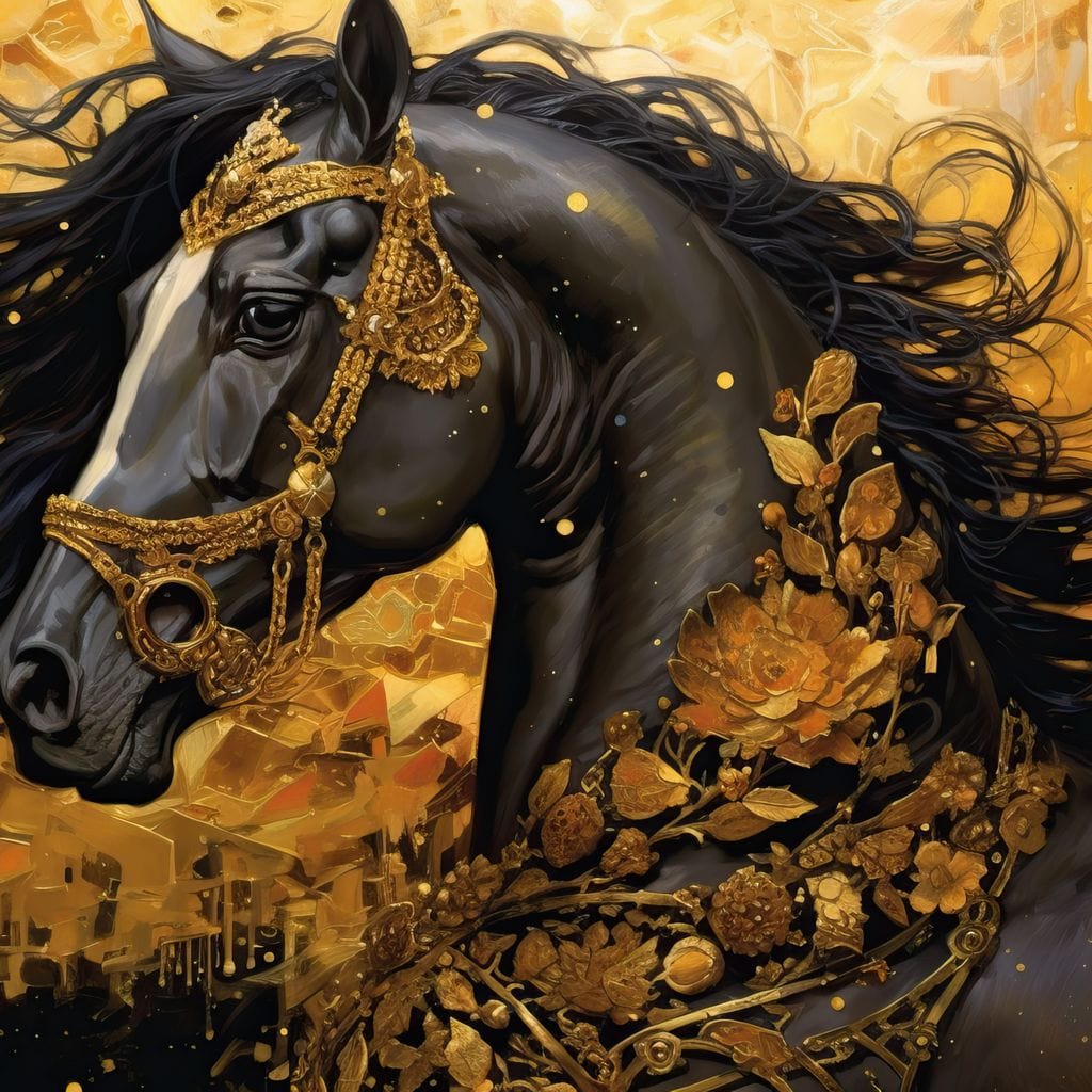 Gilded Black Horse Canvas Wall Art