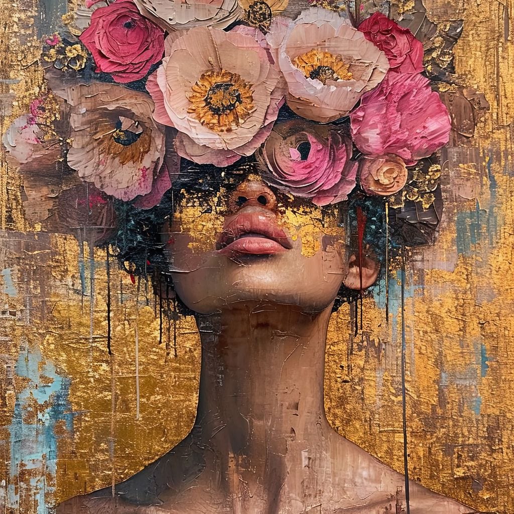 Golden Petals Hair Canvas Wall Art