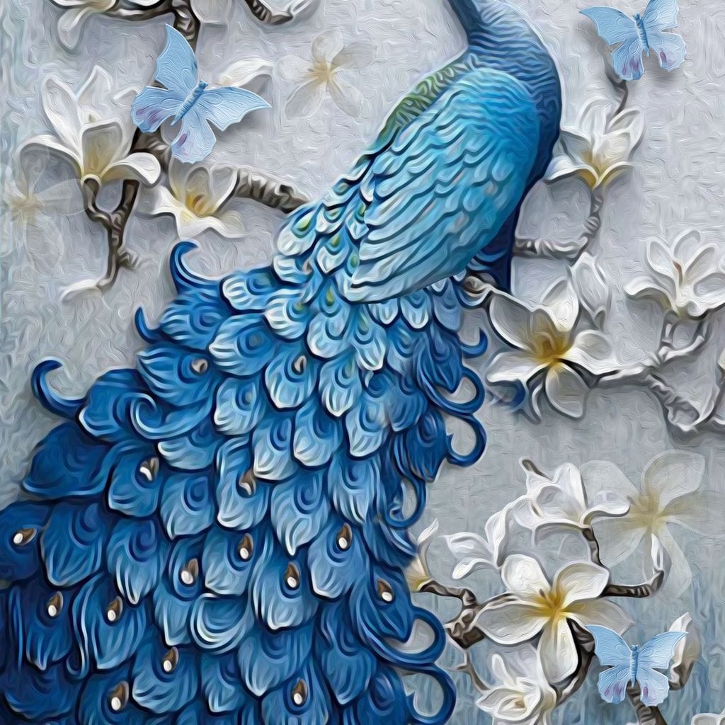Blue Peacock Flower 1 panel Canvas Wall Art