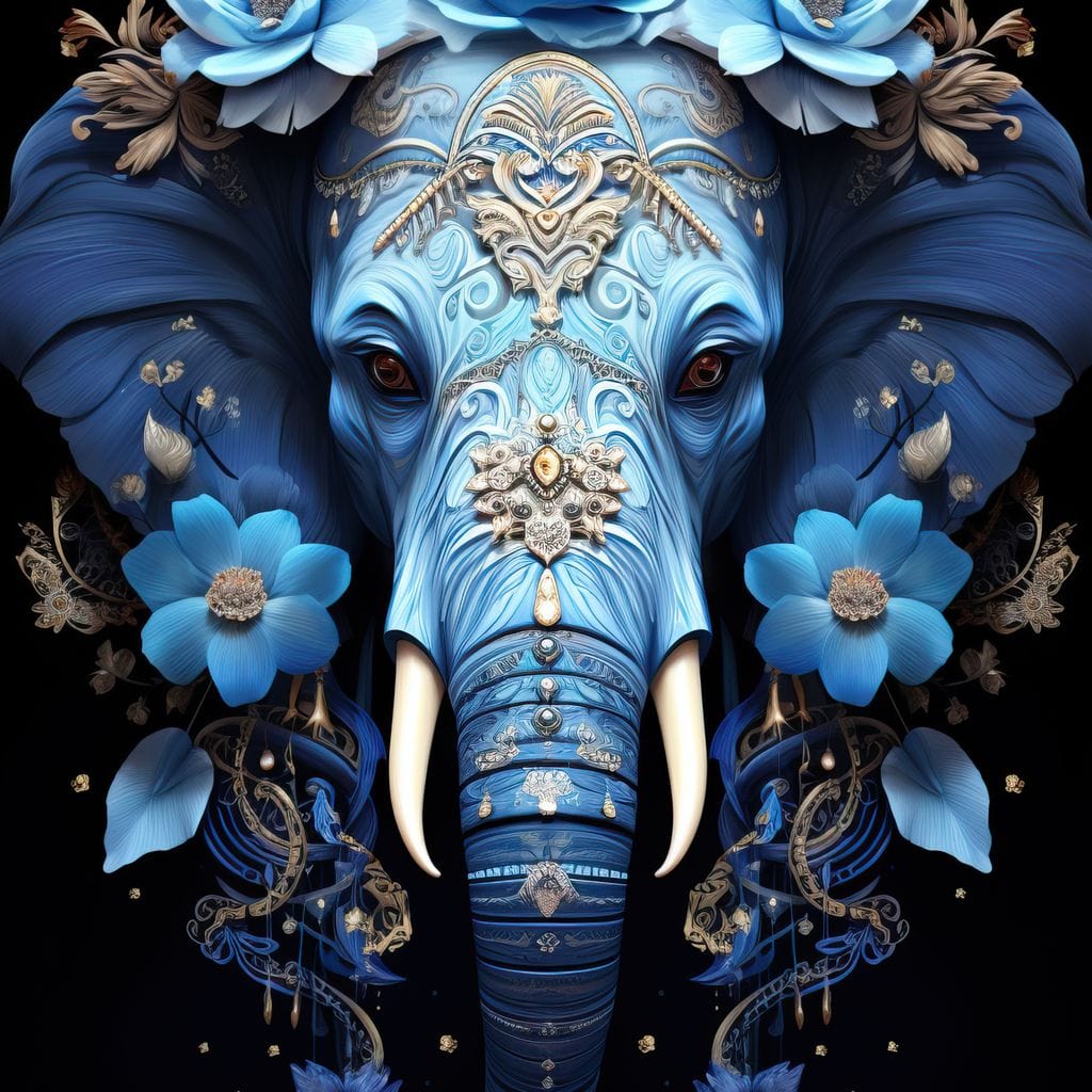 Elephant Bloom in Mystic Blue Canvas Wall Art