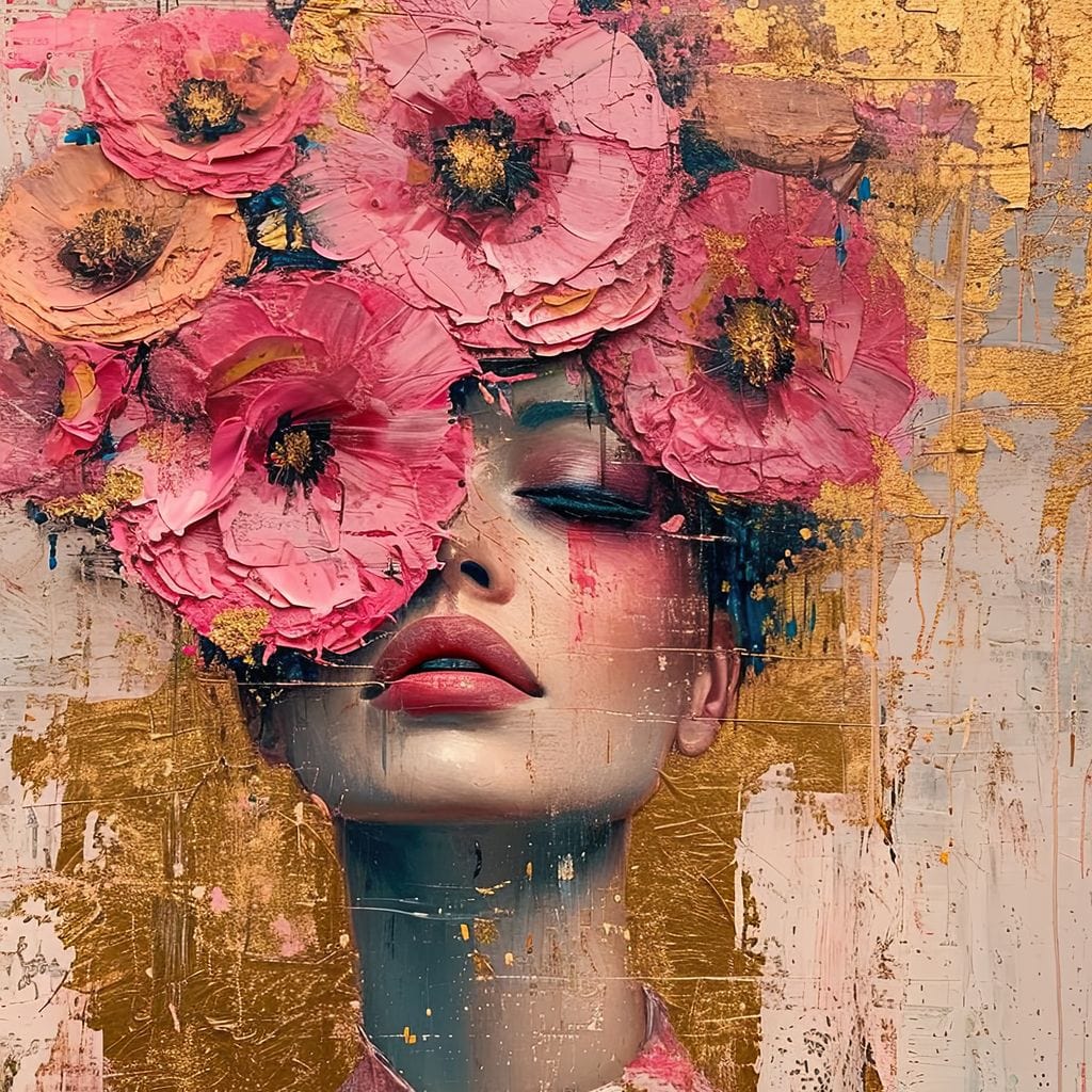 Bloomed Reverie in Gold Canvas Wall Art
