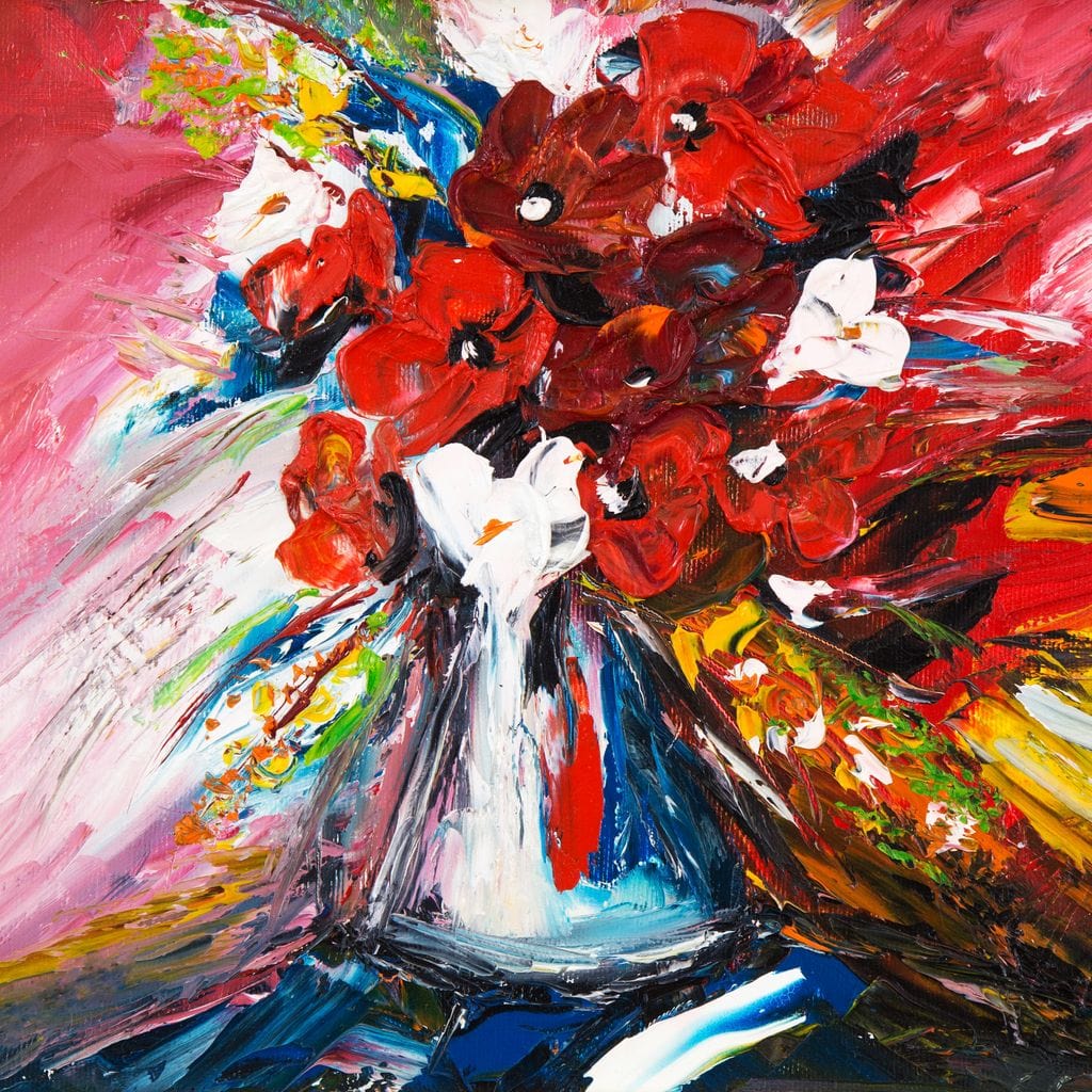 Red Flowers Bouquet Canvas Wall Art
