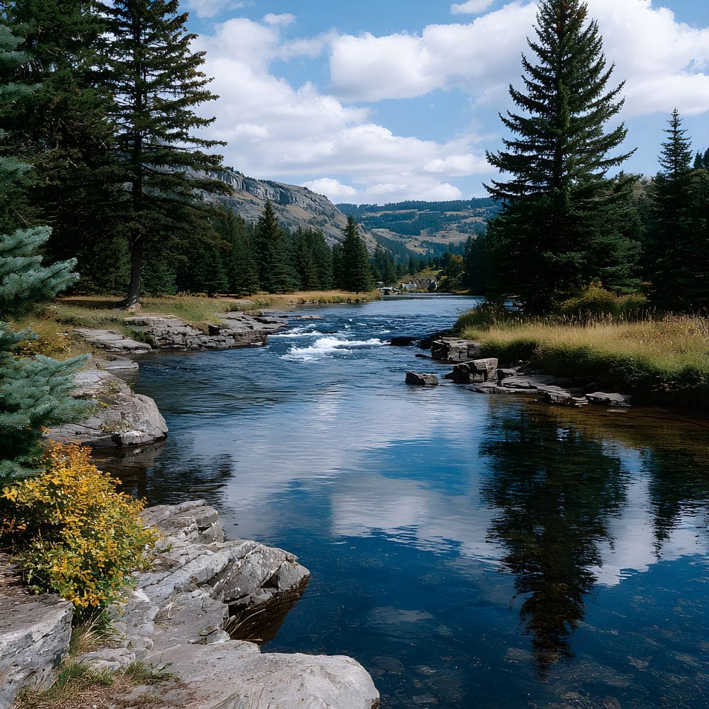 Mountain River Pines Reflection Canvas Wall Art