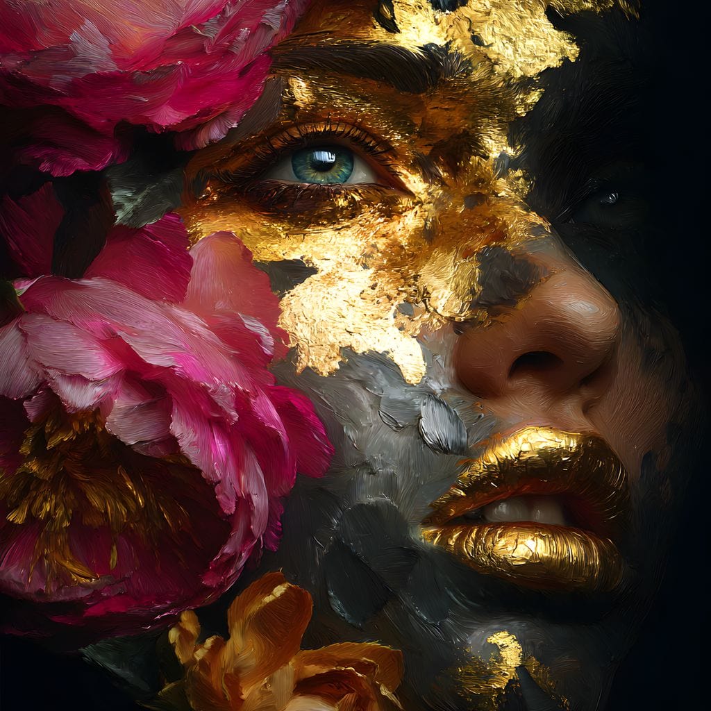 Golden Petal Portrait Radiance Canvas Wall Art