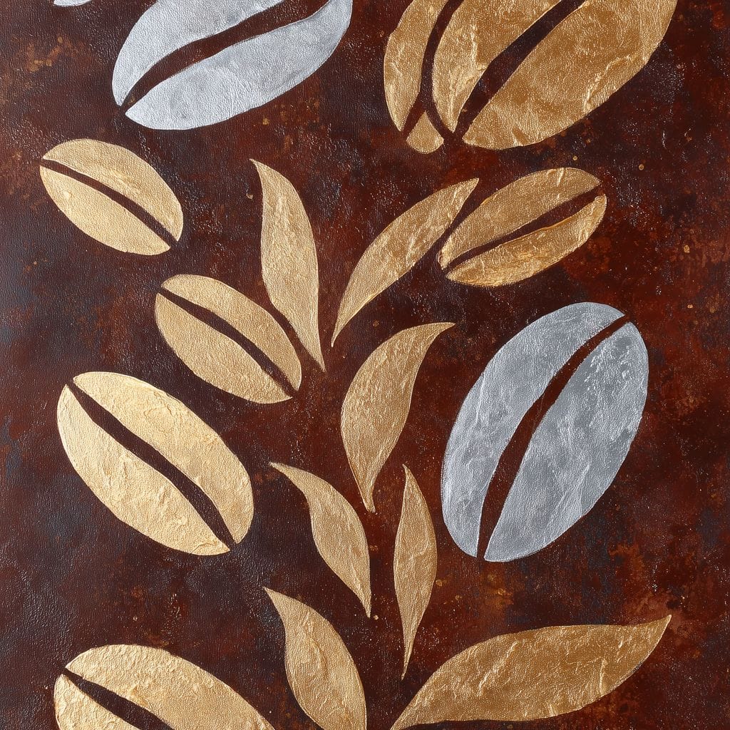 Golden Coffee Beans Botanical Flow Canvas Wall Art