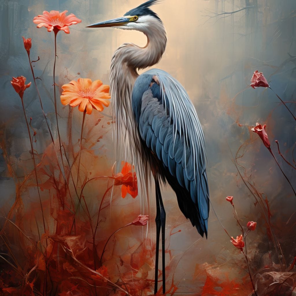 Autumn Heron Feathered Dawn Canvas Wall Art