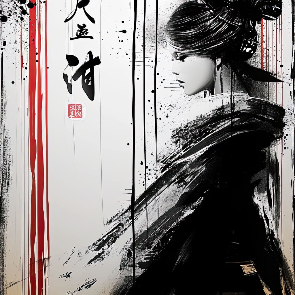 Ink Veiled Geisha Mystery Canvas Wall Art