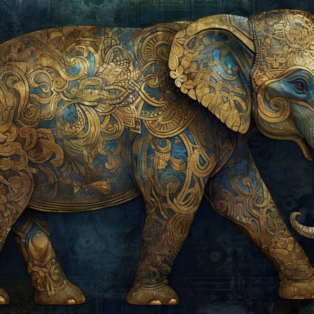 Gilded Grey Elephant Canvas Wall Art