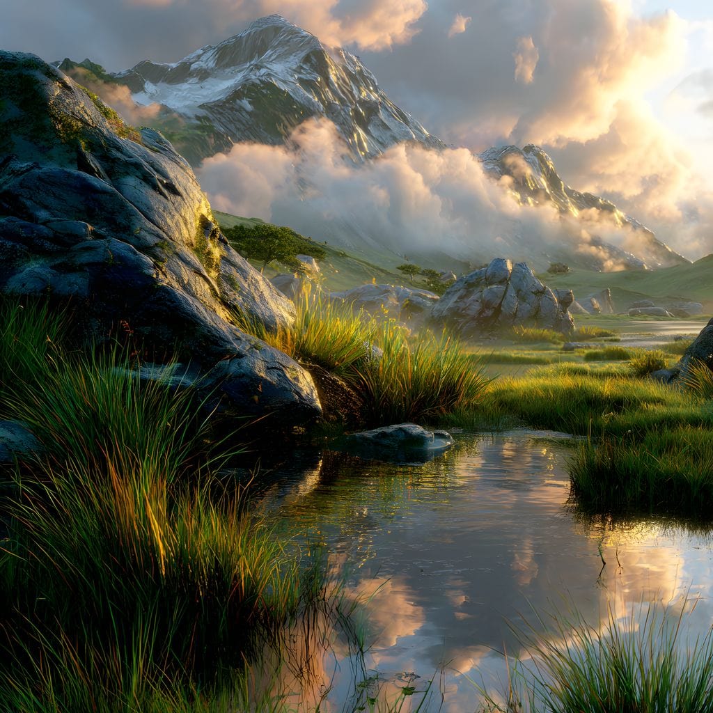 Sunlit Alpine Reflections Canvas Wall Art