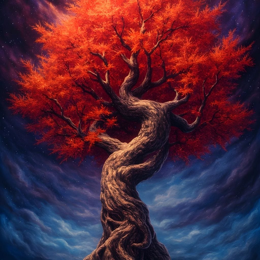 Fiery Crown of the Ancient Tree Canvas Wall Art