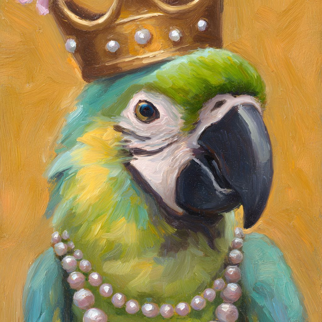 Regal Parrot Pearl Crowned Canvas Wall Art