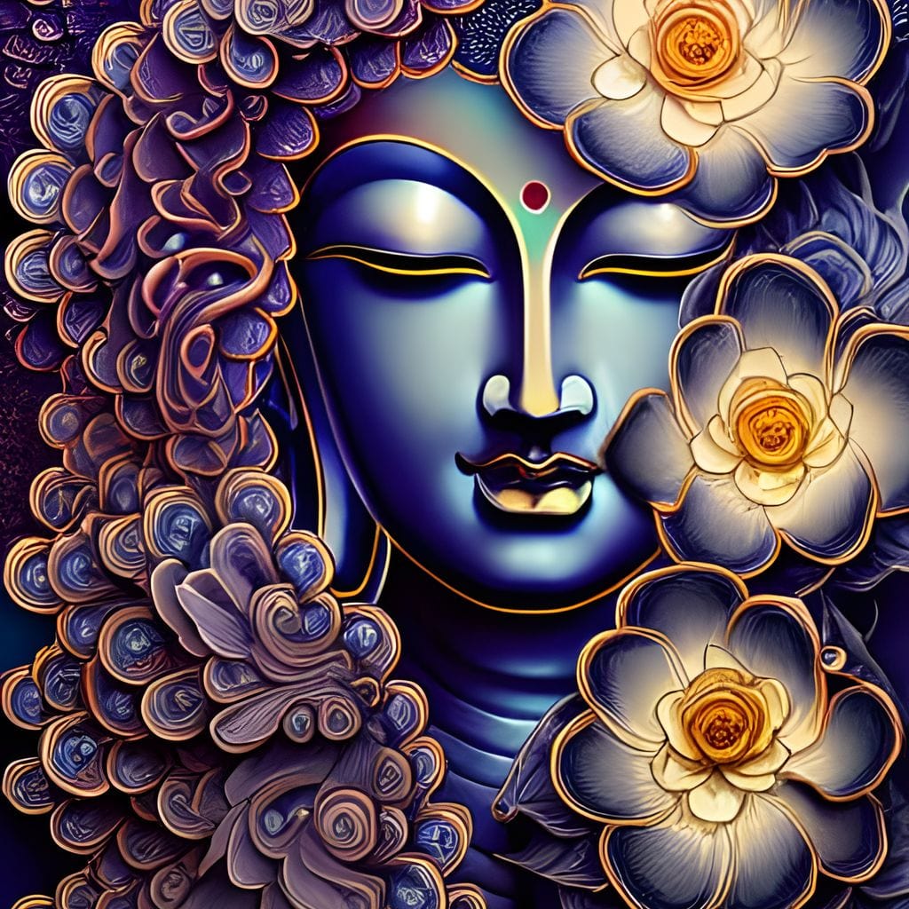 Buddha & Flowers Purple Canvas Wall Art