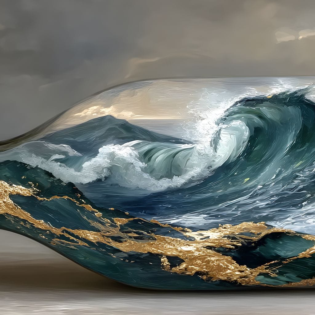 Gilded Ocean Storm Bottle Canvas Wall Art