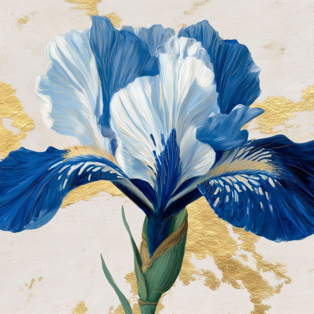 Gilded Blue Iris Bloom Canvas Wall Art