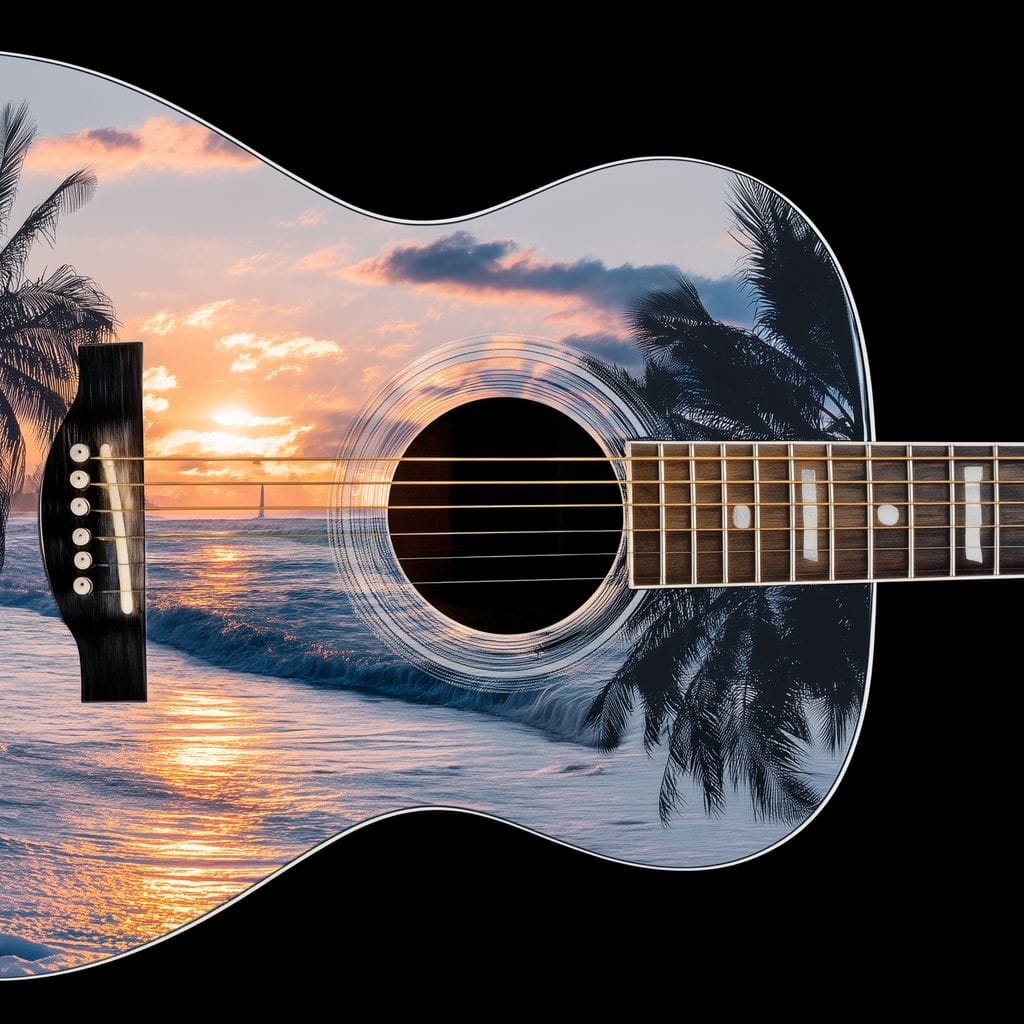 Tropical Sunset Guitar Dream Canvas Wall Art
