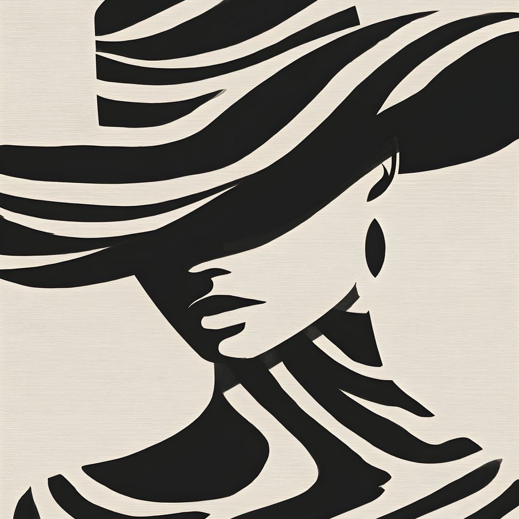 Monochrome Wind Hat Silhouette Canvas Wall Art
