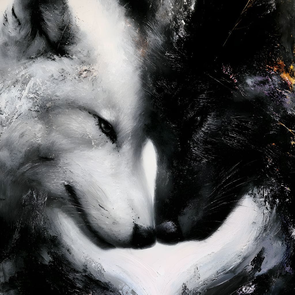 Dual Wolf Spirit Embrace Canvas Wall Art