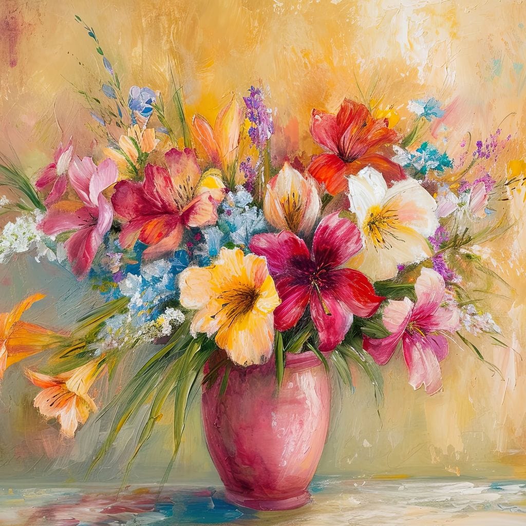Sunlit Floral Vase Arrangement Canvas Wall Art