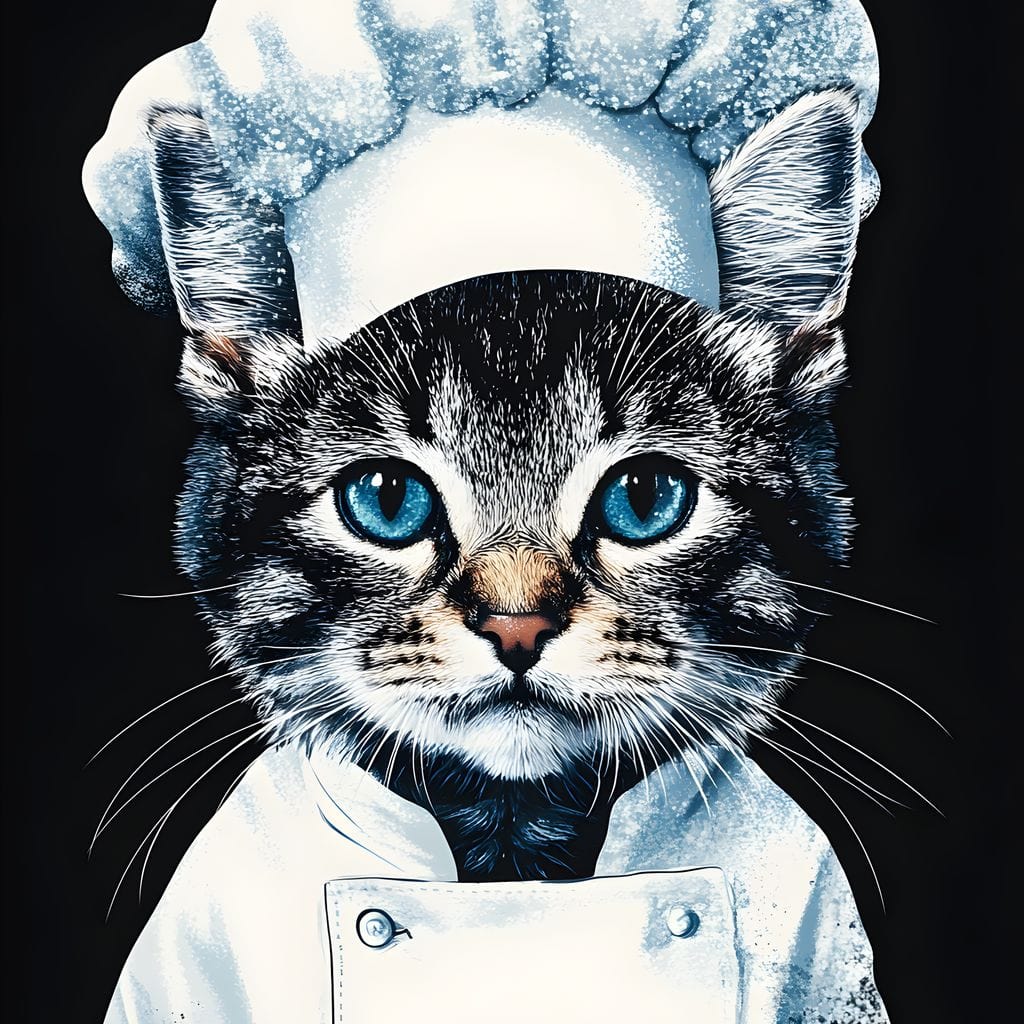 Chef Feline in Snowy Whites Canvas Wall Art
