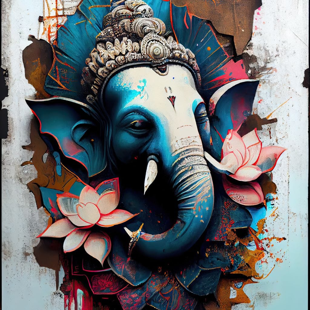 Blue Ganesh Portrait Canvas Wall Art