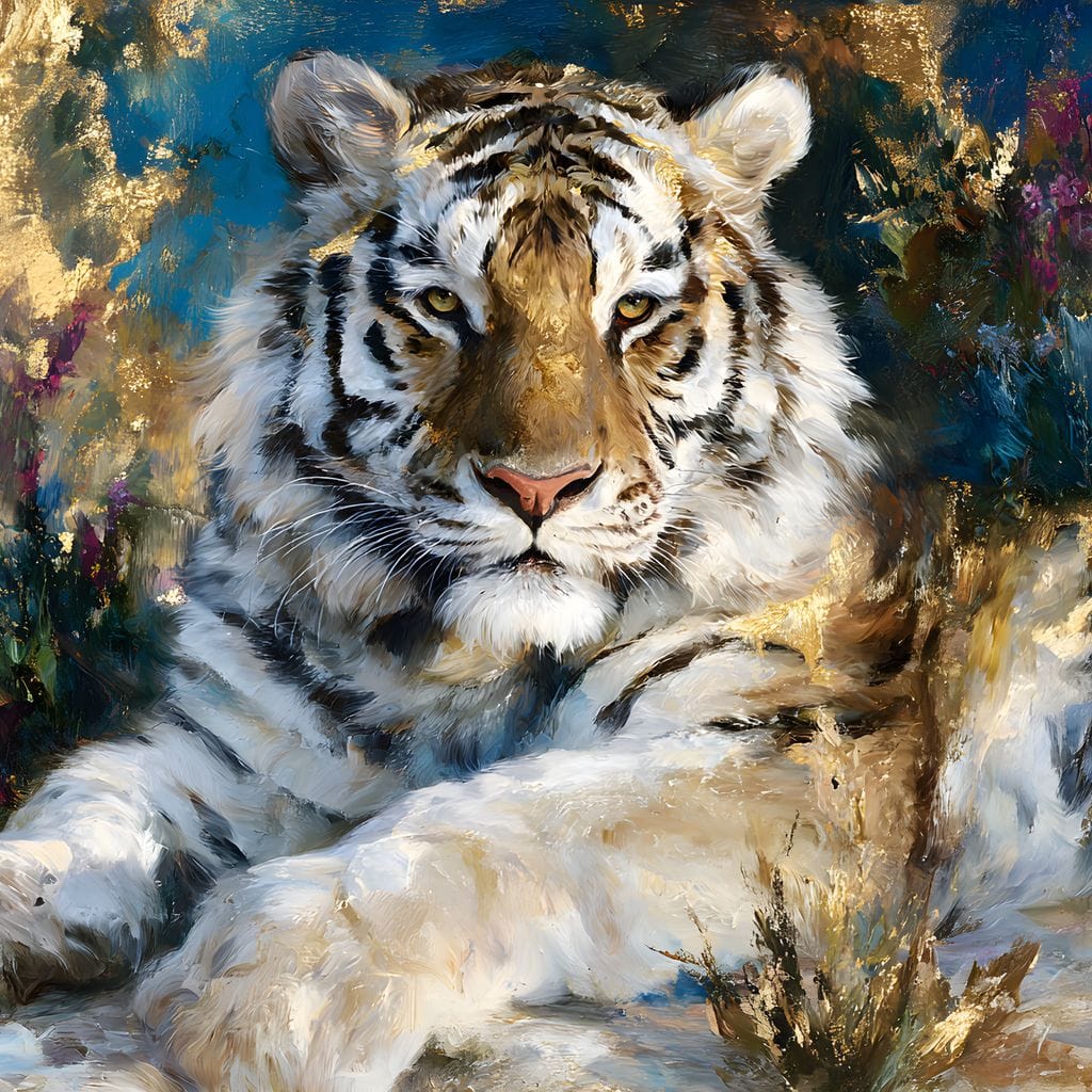 Golden White Tiger Reverie Canvas Wall Art