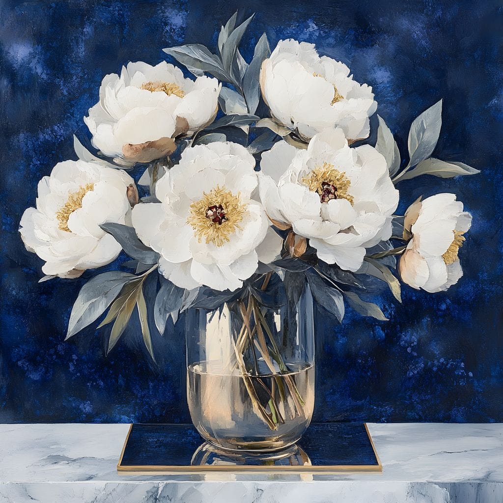 Peony Elegance Midnight Blooms Canvas Wall Art